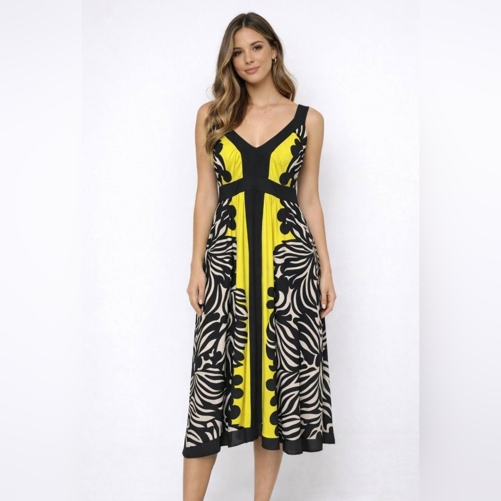 Inc International Concepts Women's Asymmetrical Hem Black Yellow Maxi Dress XS